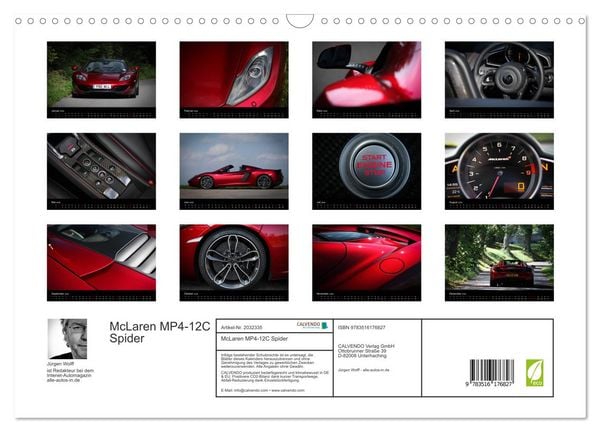 Produktbild: McLaren MP4-12C Spider (Wandkalender 2026 DIN A3 quer), CALVENDO Monatskalender