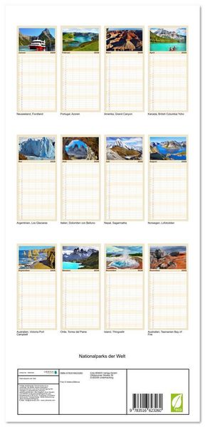 Produktbild: Familienplaner 2026 - Nationalparks der Welt mit 5 Spalten (Wandkalender, 21 x 45 cm) CALVENDO