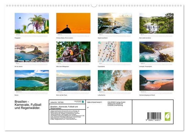 Produktbild: Brasilien - Karnevale, Fu&szlig;ball und Regenw&auml;lder. (hochwertiger Premium Wandkalender 2026 DIN A2 quer), Kunstdruck in Hochglanz