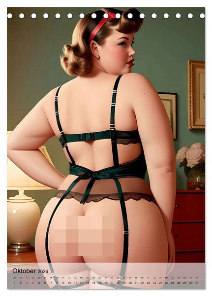 Produktbild: Pin up Girls Hei&szlig;e Kurven mit Retro Charme (Tischkalender 2026 DIN A5 hoch), CALVENDO Monatskalender