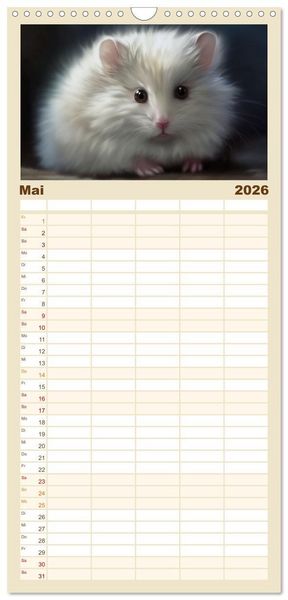 Produktbild: Familienplaner 2026 - Zauberhafte Fluffies mit 5 Spalten (Wandkalender, 21 x 45 cm) CALVENDO
