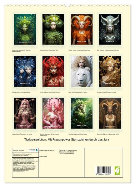 Produktbild: Tierkreiszeichen. Mit Frauenpower Sternzeichen durch das Jahr (hochwertiger Premium Wandkalender 2026 DIN A2 hoch), Kunstdruck in Hochglanz