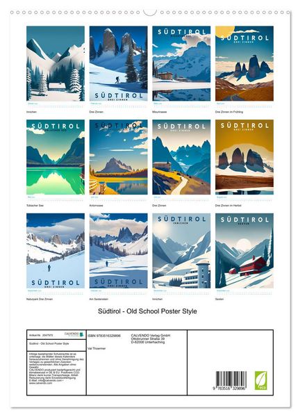 Produktbild: S&uuml;dtirol - Old School Poster Style (hochwertiger Premium Wandkalender 2026 DIN A2 hoch), Kunstdruck in Hochglanz