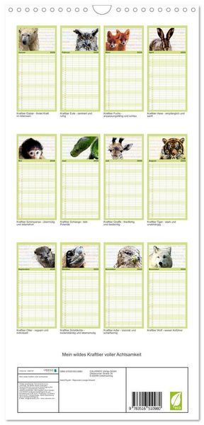 Produktbild: Familienplaner 2026 - Mein wildes Krafttier voller Achtsamkeit mit 5 Spalten (Wandkalender, 21 x 45 cm) CALVENDO