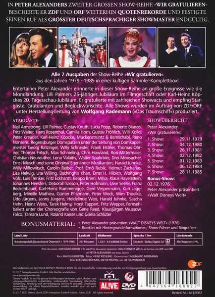 Produktbild: Die Peter Alexander 'Wir gratulieren' Show - Komplettbox (Alle 7 ZDF-Shows plus Disneys Welt) - Fernsehjuwelen [4 DVDs]