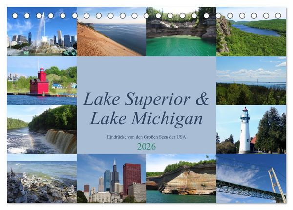 Produktbild: Lake Superior & Lake Michigan (Tischkalender 2026 DIN A5 quer), CALVENDO Monatskalender
