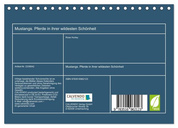 Produktbild: Mustangs. Pferde in ihrer wildesten Sch&ouml;nheit (Tischkalender 2027 DIN A5 quer), CALVENDO Monatskalender