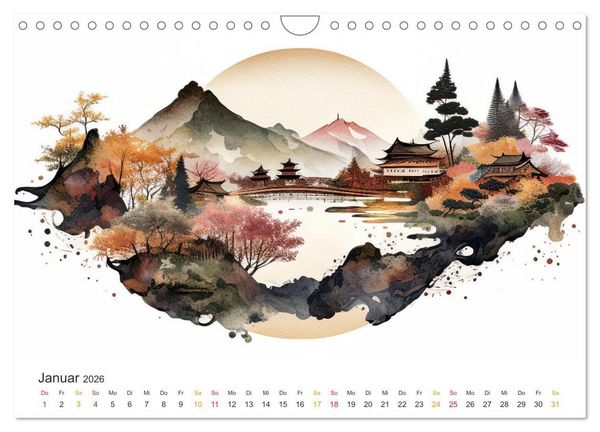 Produktbild: Japan - Aquarell Kunst und Tradition (Wandkalender 2026 DIN A4 quer), CALVENDO Monatskalender