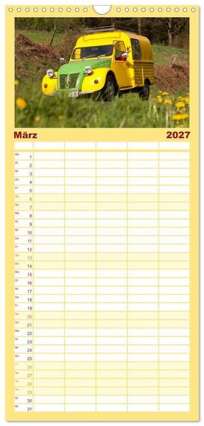 Produktbild: Familienplaner 2027 - Kultauto Ente Citro&euml;n 2CV mit 5 Spalten (Wandkalender, 21 x 45 cm) CALVENDO