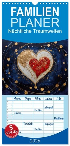 Produktbild: Familienplaner 2026 - N&auml;chtliche Traumwelten mit 5 Spalten (Wandkalender, 21 x 45 cm) CALVENDO