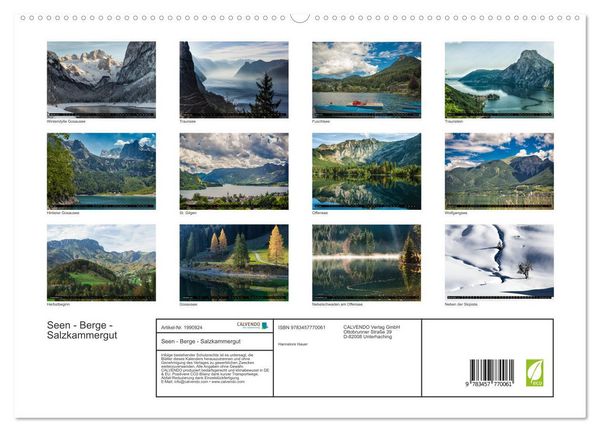 Produktbild: Seen - Berge - Salzkammergut (hochwertiger Premium Wandkalender 2026 DIN A2 quer), Kunstdruck in Hochglanz