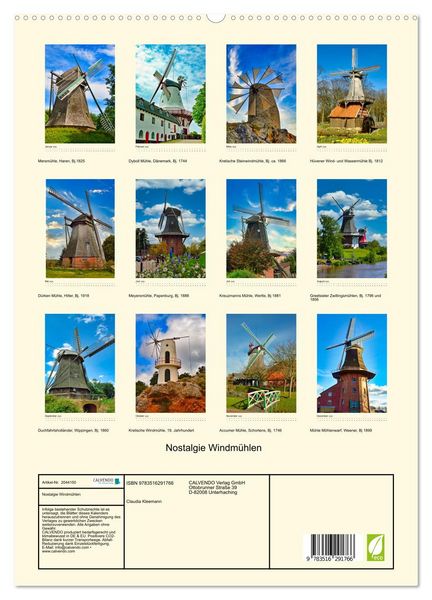 Produktbild: Nostalgie Windm&uuml;hlen (hochwertiger Premium Wandkalender 2026 DIN A2 hoch), Kunstdruck in Hochglanz