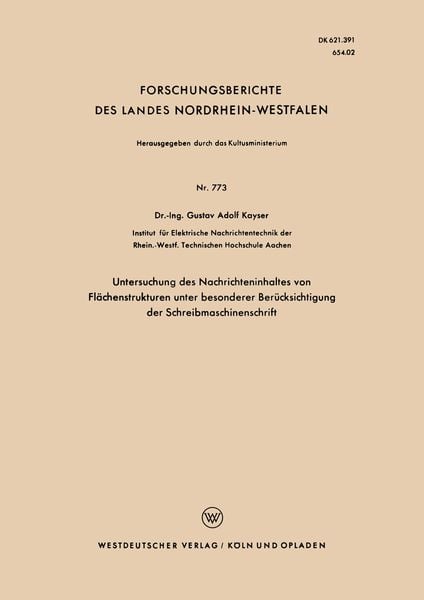 Produktbild: Untersuchung des Nachrichteninhaltes von Fl&auml;chenstrukturen unter besonderer Ber&uuml;cksichtigung der Schreibmaschinenschrift