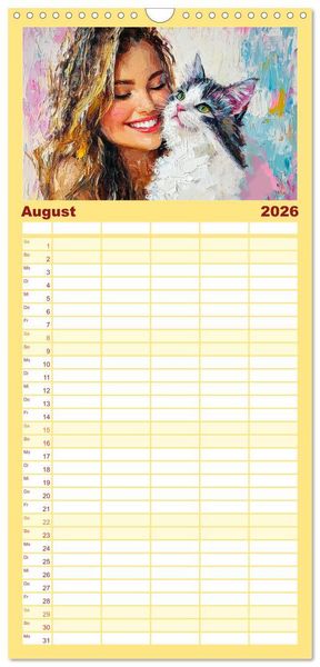 Produktbild: Familienplaner 2026 - Zweisamkeit in Farben. Katzen und Menschen in Harmonie mit 5 Spalten (Wandkalender, 21 x 45 cm) CALVENDO
