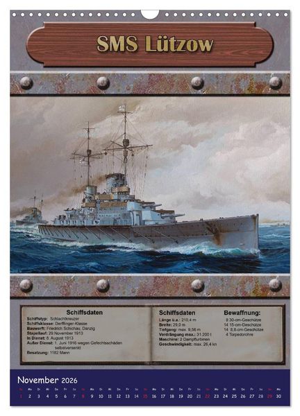 Produktbild: Die kaiserliche Marine 1871 - 1918 (Wandkalender 2026 DIN A3 hoch), CALVENDO Monatskalender