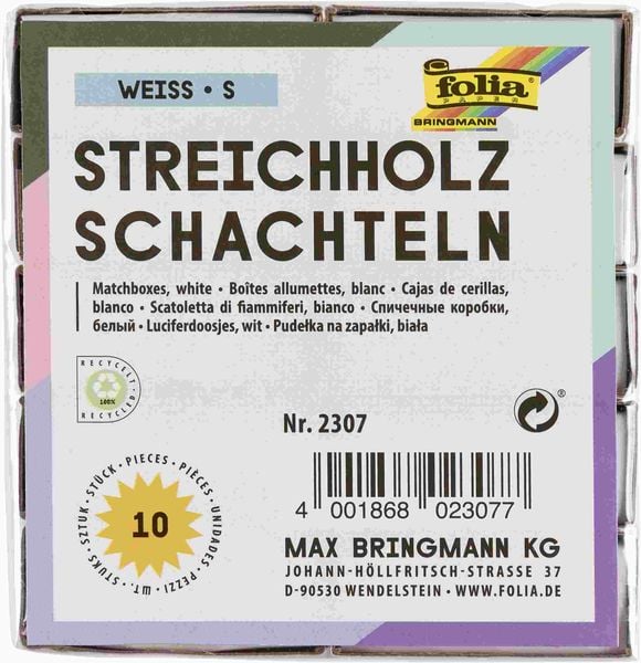 Produktbild: Folia  Streichholzboxen WEISS, size S, 10 St&uuml;ck