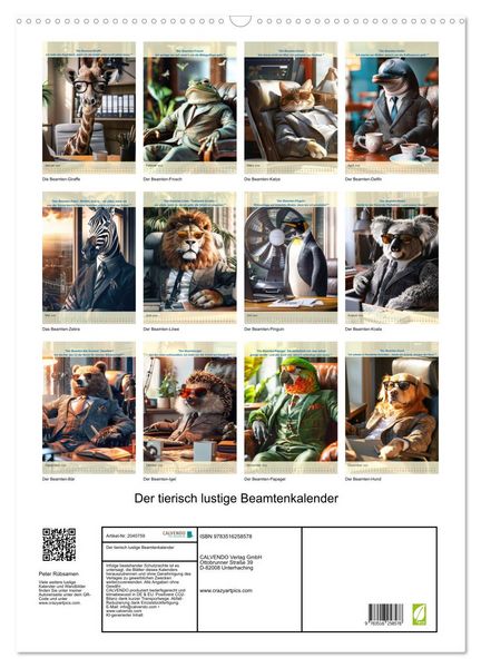Produktbild: Der tierisch lustige Beamtenkalender (Wandkalender 2026 DIN A2 hoch), CALVENDO Monatskalender