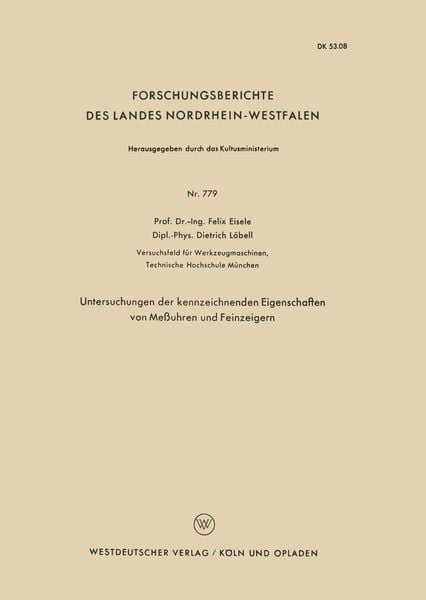 Produktbild: Untersuchungen der kennzeichnenden Eigenschaften von Me&szlig;uhren und Feinzeigern