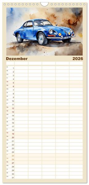 Produktbild: Familienplaner 2026 - Oldtimer - Kultmodelle aus den 1960er Jahren mit 5 Spalten (Wandkalender, 21 x 45 cm) CALVENDO