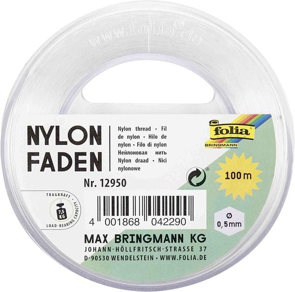 Folia  Nylonfaden auf Spule,  0,5mmx100m, transparent