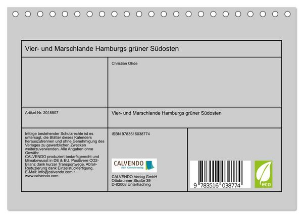 Produktbild: Vier- und Marschlande Hamburgs gr&uuml;ner S&uuml;dosten (Tischkalender 2026 DIN A5 quer), CALVENDO Monatskalender
