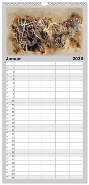 Produktbild: Familienplaner 2026 - Katzenkalender mausgemalt mit 5 Spalten (Wandkalender, 21 x 45 cm) CALVENDO
