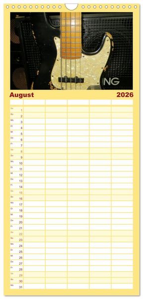 Produktbild: Familienplaner 2026 - Gitarren und Amps - abgerockt mit 5 Spalten (Wandkalender, 21 x 45 cm) CALVENDO