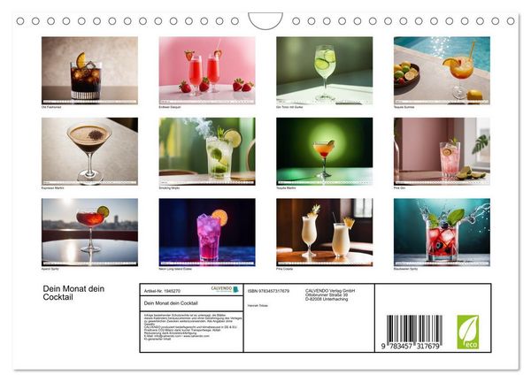 Produktbild: Dein Monat dein Cocktail (Wandkalender 2026 DIN A4 quer), CALVENDO Monatskalender