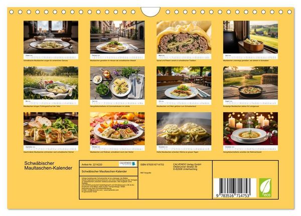 Produktbild: Schw&auml;bischer Maultaschen-Kalender (Wandkalender 2026 DIN A4 quer), CALVENDO Monatskalender