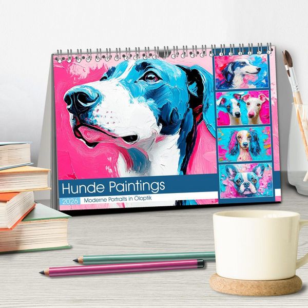 Produktbild: Hunde Paintings. Moderne Portraits in &Ouml;loptik (Tischkalender 2026 DIN A5 quer), CALVENDO Monatskalender