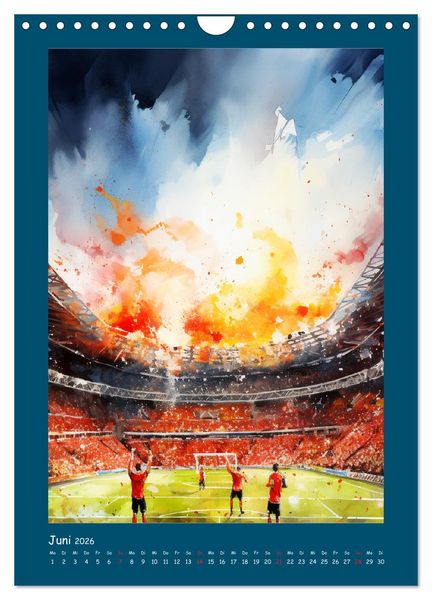 Produktbild: Leidenschaft Fussball. Stadionstimmung im Aquarellstil (Wandkalender 2026 DIN A4 hoch), CALVENDO Monatskalender