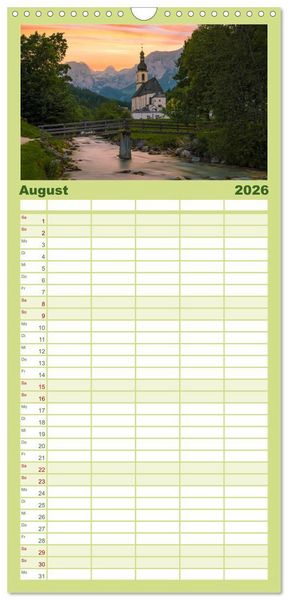Produktbild: Familienplaner 2026 - Verzauberte Bergwelten mit 5 Spalten (Wandkalender, 21 x 45 cm) CALVENDO