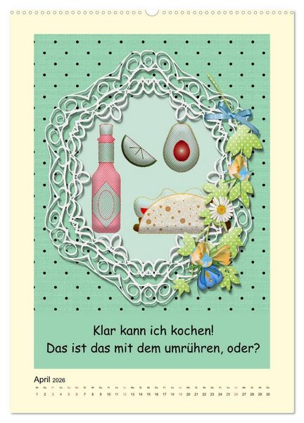 Produktbild: Mampfen und Lachen! Lustige Spr&uuml;che &uuml;ber K&uuml;che, kochen und essen (hochwertiger Premium Wandkalender 2026 DIN A2 hoch), Kunstdruck in Hochglanz