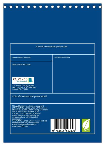 Produktbild: Colourful snowboard power world (Desk Calendar 2026 DIN A5 portrait), CALVENDO 12 Month DeskCalendar