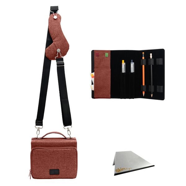 Produktbild: SartoriusSKIN Tasche VEGAN Gr. L in Lachs-Rot mit Tragegurt, Stifte-Etui und Buchst&uuml;tze