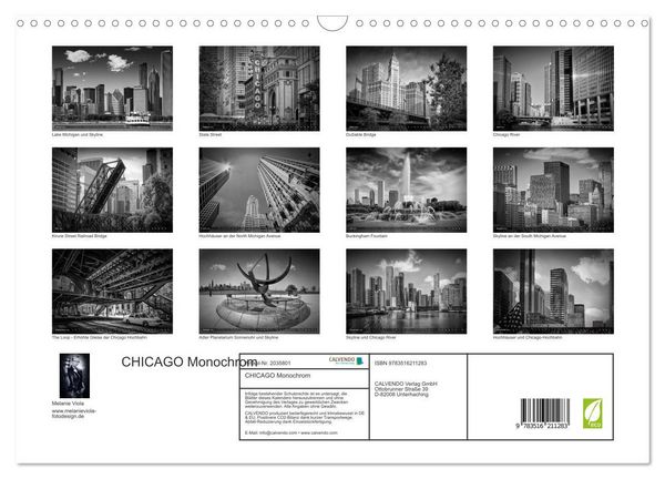 Produktbild: CHICAGO Monochrom (Wandkalender 2026 DIN A3 quer), CALVENDO Monatskalender