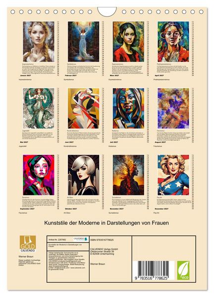 Produktbild: Kunststile der Moderne in Darstellungen von Frauen (Wandkalender 2027 DIN A4 hoch), CALVENDO Monatskalender