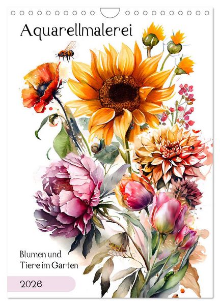 Produktbild: Aquarellmalerei - Blumen und Tiere im Garten (Wandkalender 2026 DIN A4 hoch), CALVENDO Monatskalender