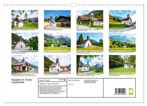 Produktbild: Kapellen im Tiroler Leutaschtal (Wandkalender 2026 DIN A3 quer), CALVENDO Monatskalender