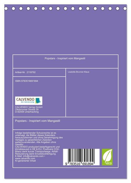 Produktbild: Popstars - Inspiriert vom Mangastil (Tischkalender 2026 DIN A5 hoch), CALVENDO Monatskalender