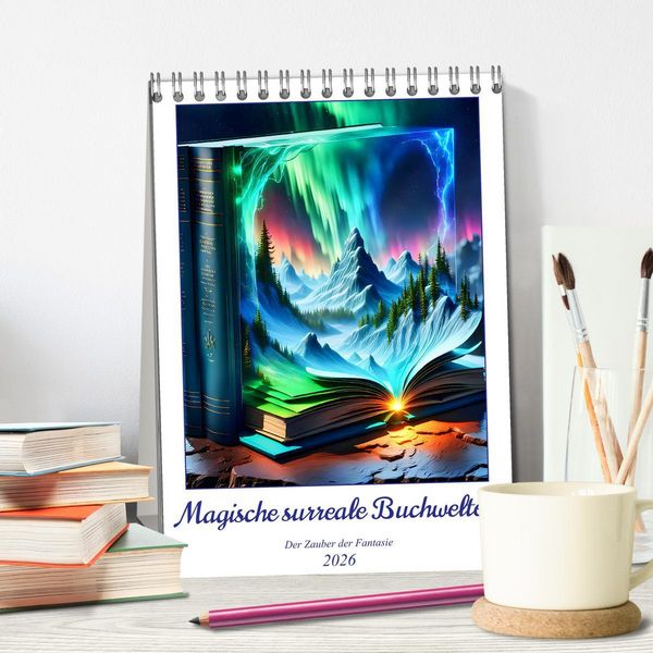 Produktbild: Magische surreale Buchwelten (Tischkalender 2026 DIN A5 hoch), CALVENDO Monatskalender