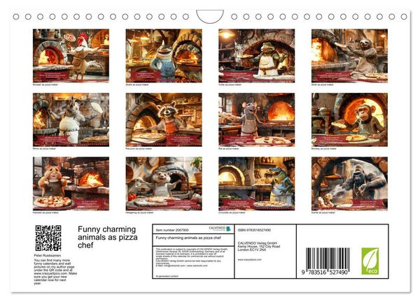 Produktbild: Funny charming animals as pizza chef (Wall Calendar 2026 DIN A4 landscape), CALVENDO 12 Month Wall Calendar