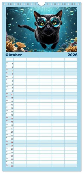 Produktbild: Familienplaner 2026 - Katzen unter Wasser mit 5 Spalten (Wandkalender, 21 x 45 cm) CALVENDO
