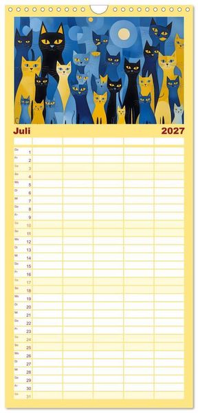 Produktbild: Familienplaner 2027 - Schnurrendes Katzenget&uuml;mmel mit 5 Spalten (Wandkalender, 21 x 45 cm) CALVENDO