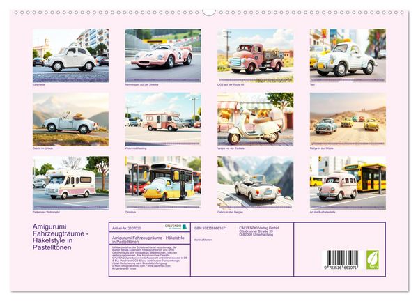 Produktbild: Amigurumi Fahrzeugtr&auml;ume - H&auml;kelstyle in Pastellt&ouml;nen (hochwertiger Premium Wandkalender 2026 DIN A2 quer), Kunstdruck in Hochglanz