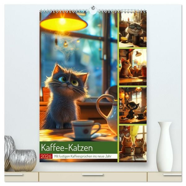 Kaffee-Katzen (hochwertiger Premium Wandkalender 2026 DIN A2 hoch), Kunstdruck in Hochglanz