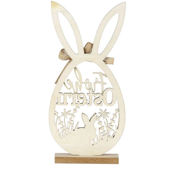 Produktbild: Holz-Osterhasen-Ei "Frohe Ostern" zum Stellen h=23