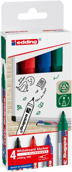 Produktbild: Edding 4-360-4-2 Whiteboardmarker Set Schwarz, Blau, Rot, Gr&uuml;n 1St.