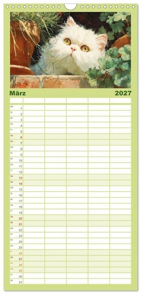 Produktbild: Familienplaner 2027 - Perserkatzen. Flauschige Momente in kunstvoller &Ouml;loptik mit 5 Spalten (Wandkalender, 21 x 45 cm) CALVENDO