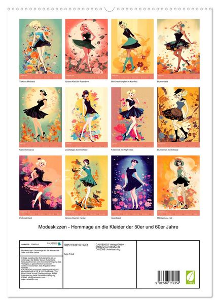 Produktbild: Modeskizzen - Hommage an die Kleider der 50er und 60er Jahre (hochwertiger Premium Wandkalender 2026 DIN A2 hoch), Kunstdruck in Hochglanz